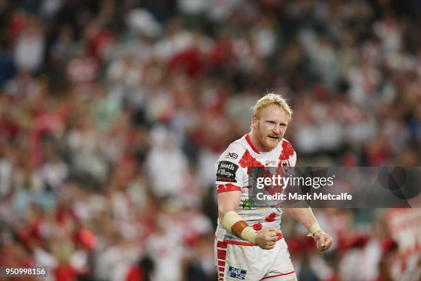 James Graham of the Dragons celebrates victory in the round eight NRL match between the St George Illawara Dragons and Sydney Roosters at Allianz...