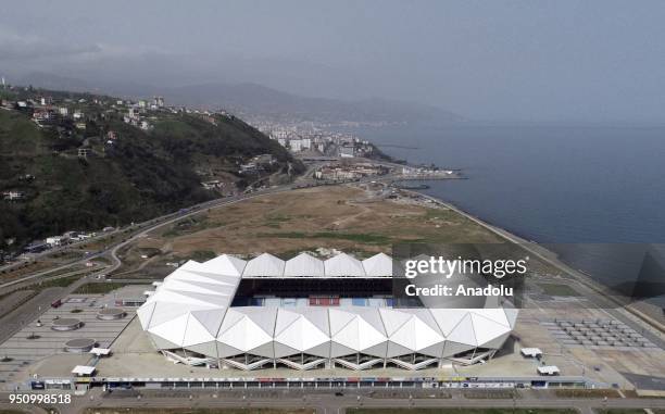 An aerial view of Senol Gunes Stadium, opened to public in 2016 with the capacity of 40.775, in Trabzon, Turkey on April 05, 2018. Turkish Football...