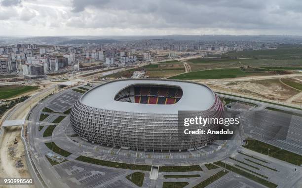 An aerial view of Gaziantep Stadium, opened to public in 2017 with the capacity of 33.502, in Gaziantep, Turkey on April 05, 2018. Turkish Football...