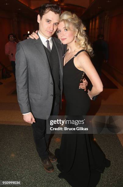 Seth Numrich and Scarlett Strallen pose at the opening night of Tom Stoppard's play "Travesties" on Broadway at The American Airlines Theatre on...