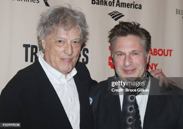 Playwright Tom Stoppard amd Director Patrick Marber pose at the opening night of Tom Stoppard's play "Travesties" on Broadway at The American...