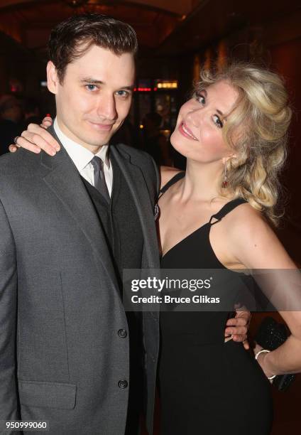 Seth Numrich and Scarlett Strallen pose at the opening night of Tom Stoppard's play "Travesties" on Broadway at The American Airlines Theatre on...