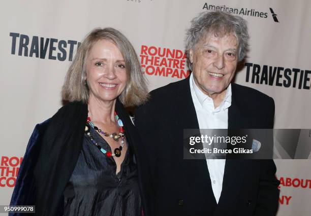 Sabrina Guinness and husband Playwright Tom Stoppard pose at the opening night of Tom Stoppard's play "Travesties" on Broadway at The American...