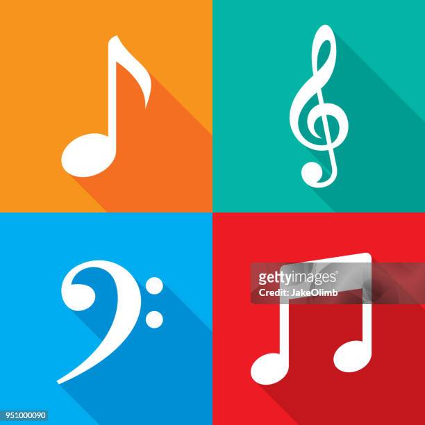 music note icon set - musical staff stock illustrations