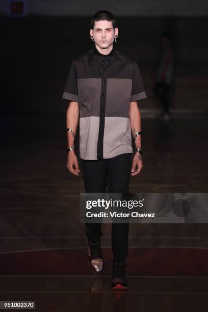 Model walks the runway during the Malafacha show at Mercedes Benz Fashion Week Mexico Fall/Winter 2018 on April 24, 2018 in Mexico City, Mexico.