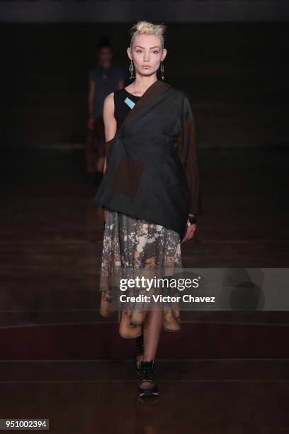 Model walks the runway during the Malafacha show at Mercedes Benz Fashion Week Mexico Fall/Winter 2018 on April 24, 2018 in Mexico City, Mexico.