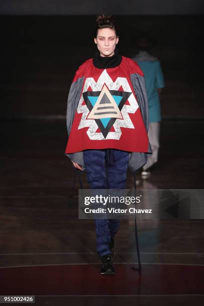 Model walks the runway during the Malafacha show at Mercedes Benz Fashion Week Mexico Fall/Winter 2018 on April 24, 2018 in Mexico City, Mexico.