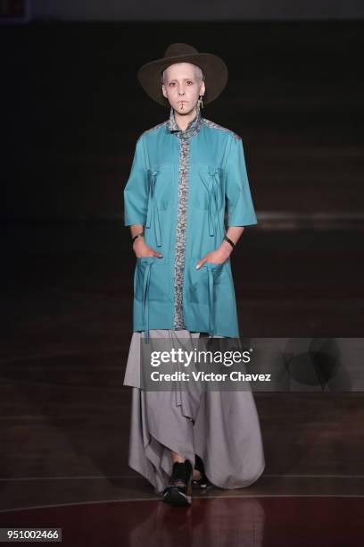 Model walks the runway during the Malafacha show at Mercedes Benz Fashion Week Mexico Fall/Winter 2018 on April 24, 2018 in Mexico City, Mexico.