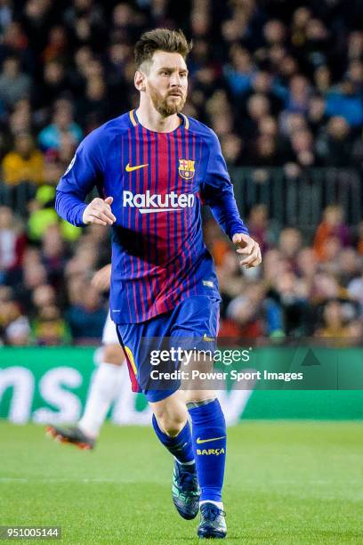 Lionel Andres Messi of FC Barcelona reacts during the UEFA Champions League 2017-18 quarter-finals match between FC Barcelona and AS Roma at Camp Nou...