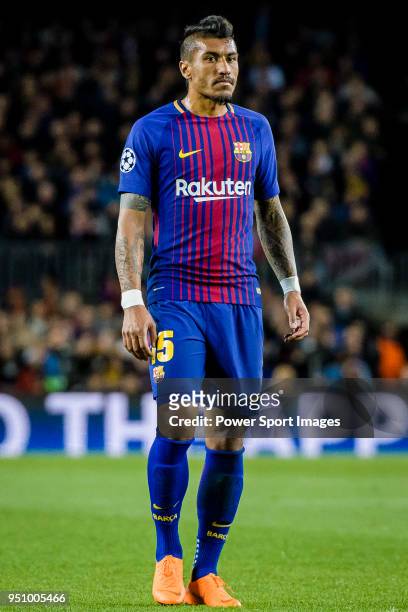 Jose Paulo Bezerra Maciel Junior, Paulinho, of FC Barcelona reacts during the UEFA Champions League 2017-18 quarter-finals match between FC Barcelona...