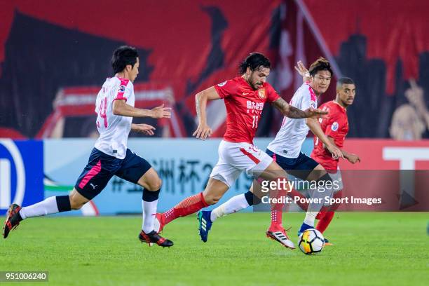 Guangzhou Forward Ricardo Goulart in action during the AFC Champions League 2018 Group G match between Guangzhou Evergrande FC vs Cerezo Osaka at...