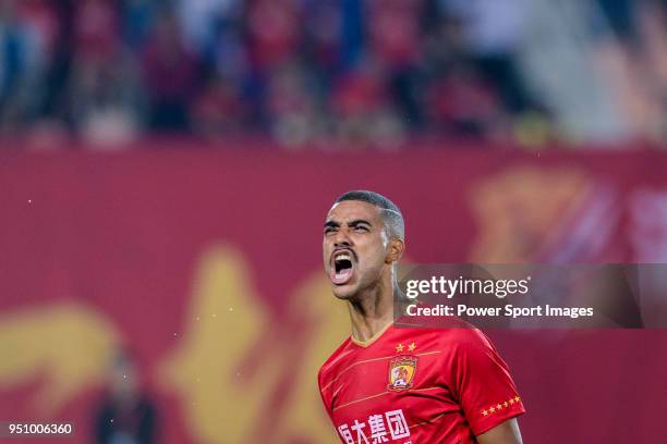 Guangzhou Forward Alan de Carvalho celebrating his score during the AFC Champions League 2018 Group G match between Guangzhou Evergrande FC vs Cerezo...