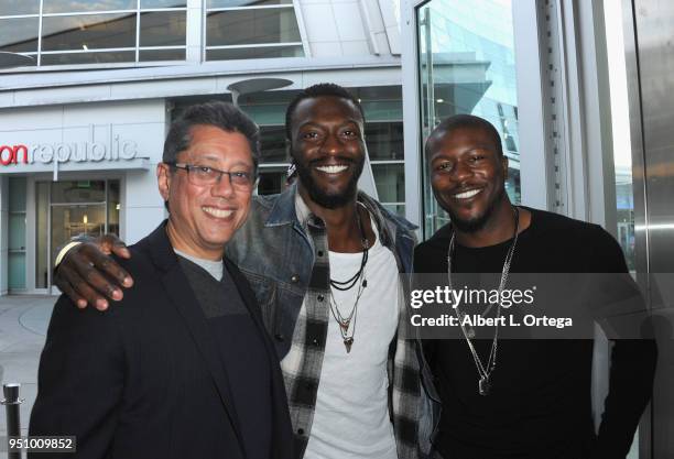 Director Dean Devlin, actor Aldis Hodge and actor Edwin Hodge attend the Screening Of Electric Entertainment's "Bad Samaritan" held at ArcLight...