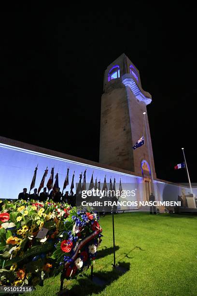 Photo taken on April 25, 2018 shows French army veterans attending ceremonies marking the 100th anniversary of ANZAC Day at the Australian cemetery...