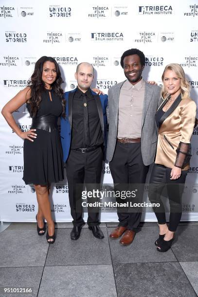 Carrie Keagan, producer Oscar Hernandez, writer and director Faraday Okoro, and Tracey Edmonds attend the after party for "Nigerian Prince" hosted by...