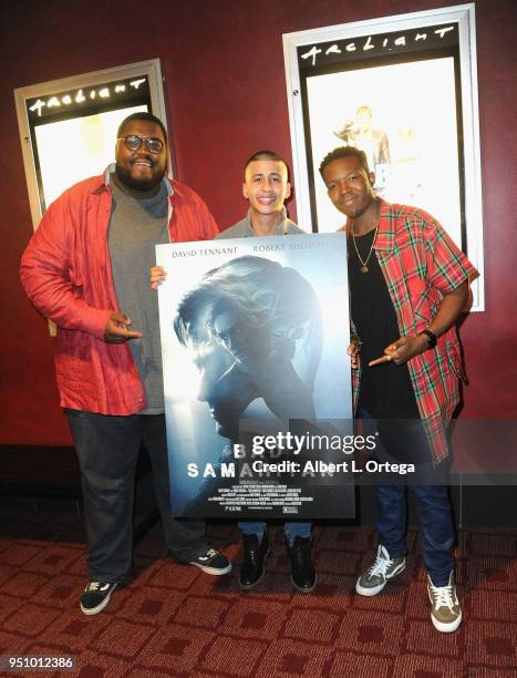 Maxmillion, Carlito Olivero and Denzel Washington attend the Screening Of Electric Entertainment's "Bad Samaritan" held at ArcLight Hollywood on...