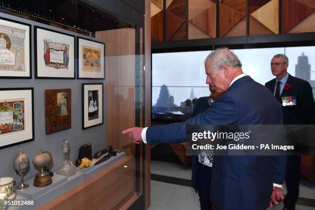 The Prince of Wales views the new exhibition at the Sir John Monash Centre after an early morning memorial at the Villers-Bretonneux Memorial in...