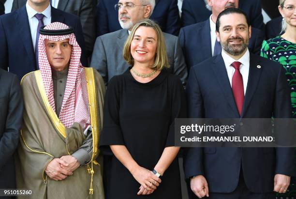 Saudi Arabia Foreign Minister Adel Bin Ahmed Al-Jubeir, European Union Foreign policy chief Federica Mogherini and Lebanon's Prime Minister Saad...