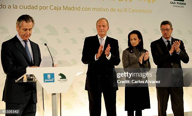 President of Banco Caja Madrid Miguel Blesa, King Juan Carlos of Spain, Spanish Housing Minister Beatriz Corredor and Madrid Mayor Alberto Ruiz...