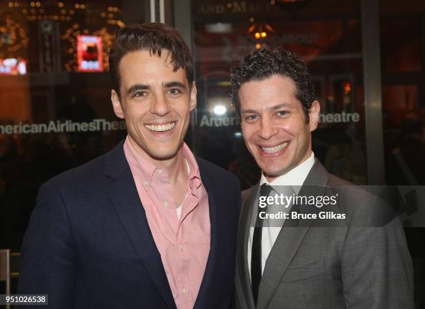 Steven Levenson and Thomas Kail pose at the opening night of Tom Stoppard's play "Travesties" on Broadway at The American Airlines Theatre on April...