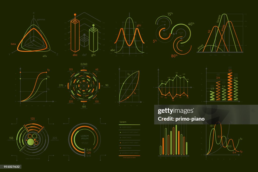 Abstract Data Visualization Set Isolated On Black High-Res Vector ...
