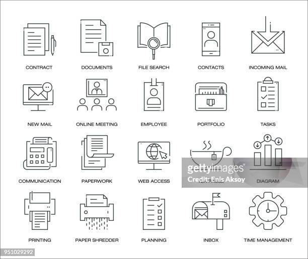 office works icon set - contact lens illustration stock illustrations