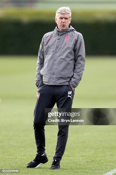 Arsene Wenger, Manager of Arsenal during an Arsenal Training session ahead of their Europa League semi-final first-leg match against Athletico Madrid...