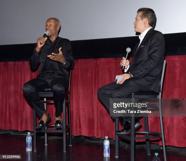 Ray Allen and Rob Fukuzaki attend Ray Allen book signing and 20th anniversary screening of Spike Lee's 'He Got Game' at TCL Chinese 6 Theatres on...