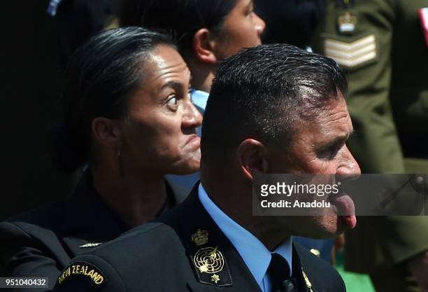 New Zealand Defence Forces' units perform haka dance, a traditional ancestral war cry, after the ceremony at New Zealand Memorial at Chunuk Bair,...