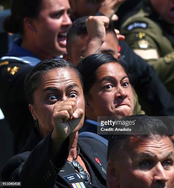 New Zealand Defence Forces' units perform haka dance, a traditional ancestral war cry, after the ceremony at New Zealand Memorial at Chunuk Bair,...