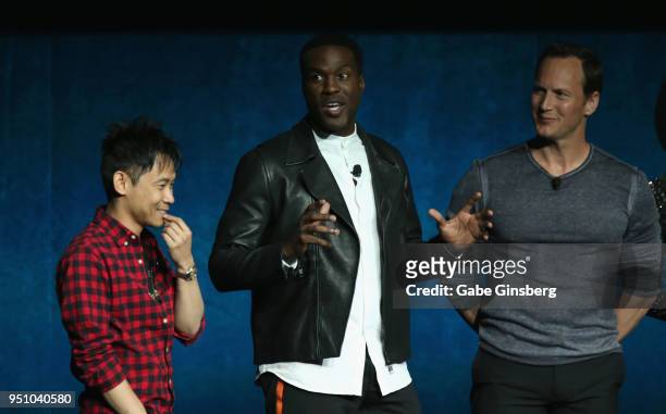 Director James Wan, actors Yahya Abdul-Mateen II and Patrick Wilson speak during CinemaCon 2018 Warner Bros. Pictures Invites You to The Big Picture,...