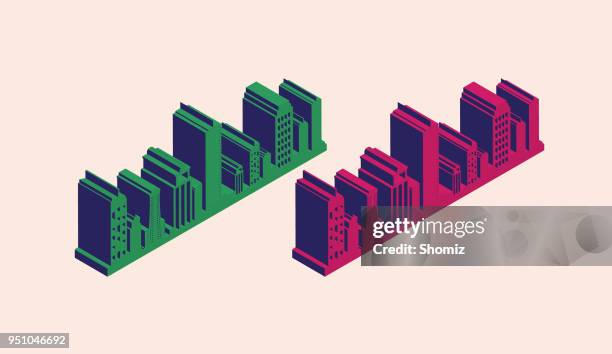 isometric city elements - office building exterior small stock illustrations