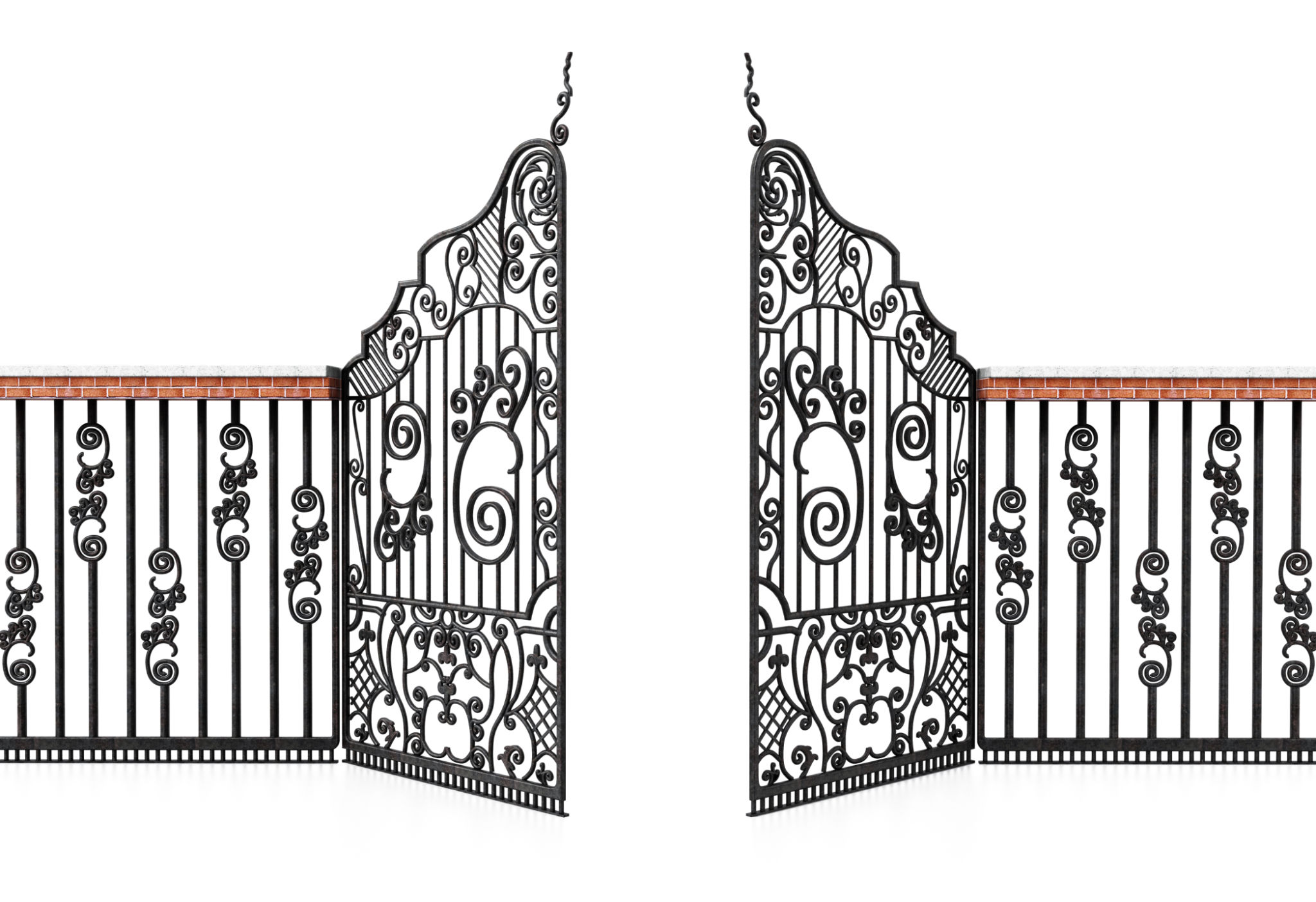 Wrought iron gate isolated on white background. 3D illustration Wrought iron gate isolated on white background. 3D illustration