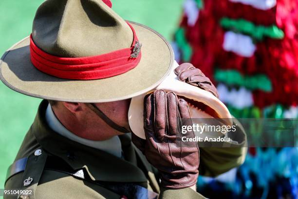 New Zealand Defence Forces' units perform haka dance, a traditional ancestral war cry, after the ceremony at New Zealand Memorial at Chunuk Bair,...