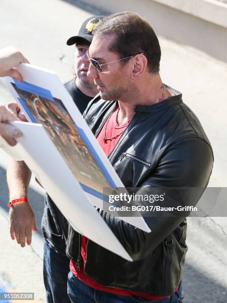 Dave Bautista is seen arriving at 'Jimmy Kimmel Live' on April 24, 2018 in Los Angeles, California.