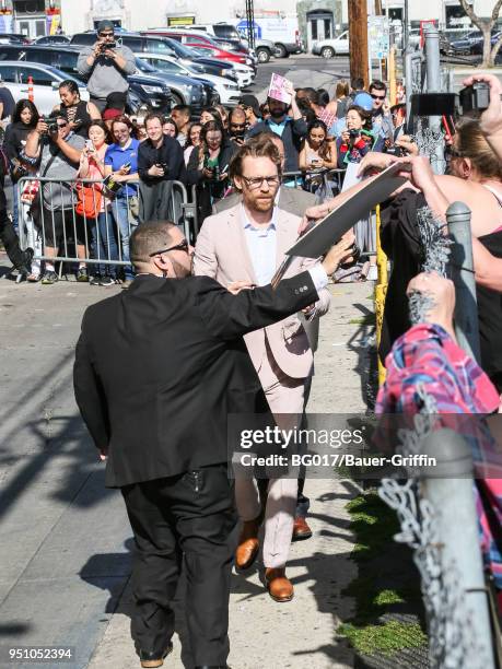 Tom Hiddleston is seen arriving at 'Jimmy Kimmel Live' on April 24, 2018 in Los Angeles, California.