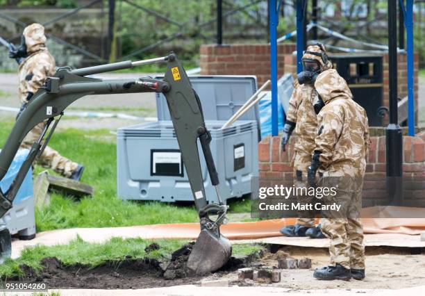 Members of the military work in the Maltings shopping area, close to the bench where Russian former double agent Sergei Skripal and his daughter...