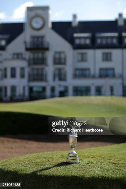 View of The Claret Jug for The Open Championship media day at Carnoustie Golf Links on April 24, 2018 in Carnoustie, Scotland. The 147th Open...