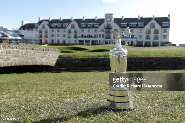 View of The Claret Jug for The Open Championship media day at Carnoustie Golf Links on April 24, 2018 in Carnoustie, Scotland. The 147th Open...