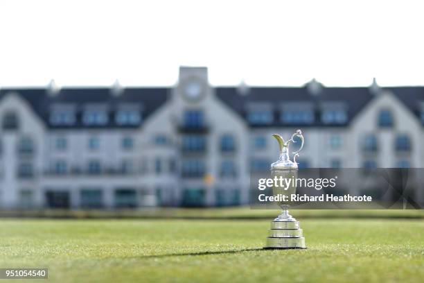 View of The Claret Jug for The Open Championship media day at Carnoustie Golf Links on April 24, 2018 in Carnoustie, Scotland. The 147th Open...