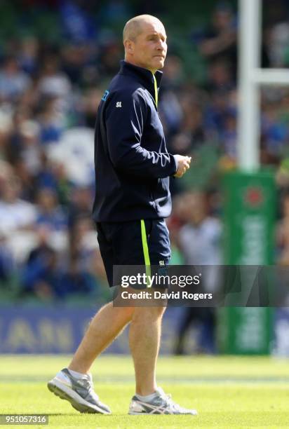 Stuart Lancaster, the Leinster senior coach looks on during the European Rugby Champions Cup Semi-Final match between Leinster Rugby and Scarlets at...