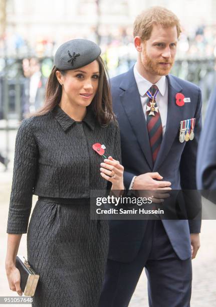 Prince Harry and Meghan Markle attend the Anzac Day service at Westminster Abbey on April 25, 2018 in London, England.