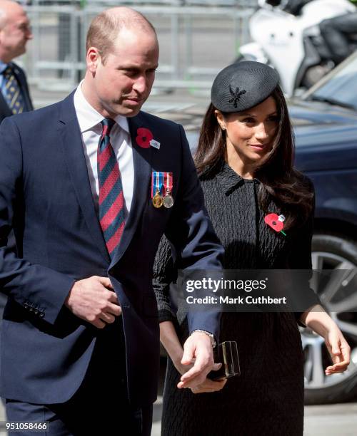 Meghan Markle and Prince William, Duke of Cambridge attend an Anzac Day service at Westminster Abbey on April 25, 2018 in London, England.