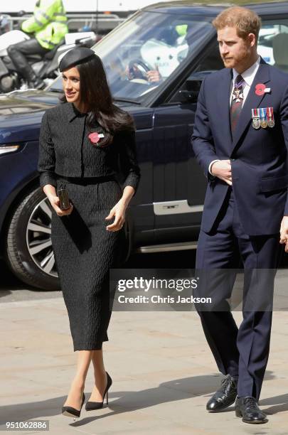 Prince Harry and Meghan Markle attend an Anzac Day Service of Commemoration and Thanksgiving at Westminster Abbey on April 25, 2018 in London,...