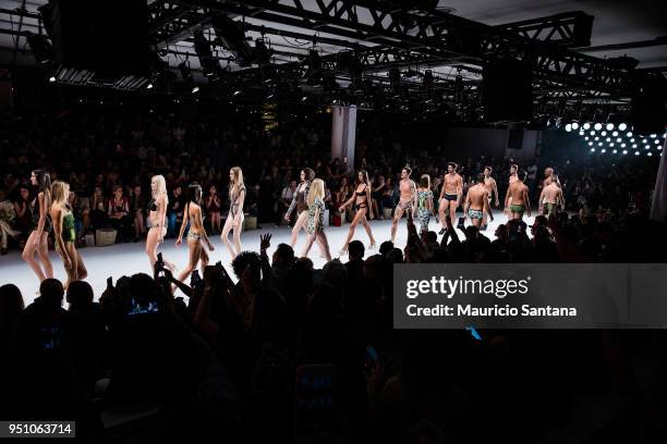 Models walk the runway during the Amir Slama fashion show during Sao Paulo Fashion Week N45 SPFW Summer 2019 at Brazilian Cultures Engineer Armando...