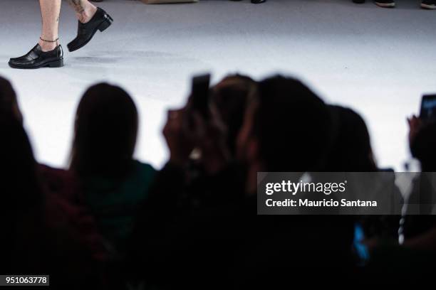 Model walks the runway during Amir Slama fashion show during Sao Paulo Fashion Week N45 SPFW Summer 2019 at Brazilian Cultures Engineer Armando de...