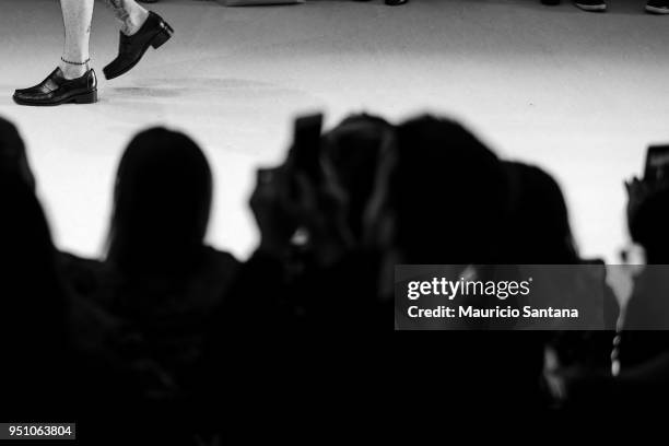 Model walks the runway during Amir Slama fashion show during Sao Paulo Fashion Week N45 SPFW Summer 2019 at Brazilian Cultures Engineer Armando de...