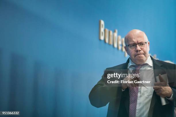 German Economy Minister Peter Altmaier is pictured during a press conference on April 25, 2018 in Berlin, Germany.
