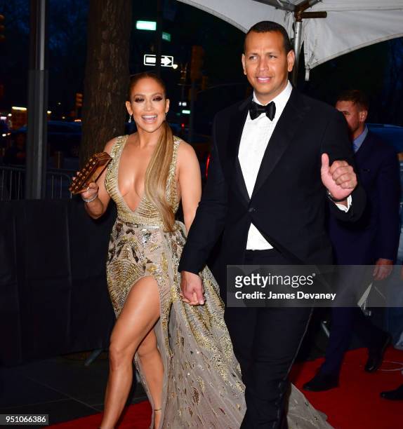 Jennifer Lopez and Alex Rodriguez seen in Columbus Circle on their way to the 2018 Time 100 Gala on April 24, 2018 in New York City.