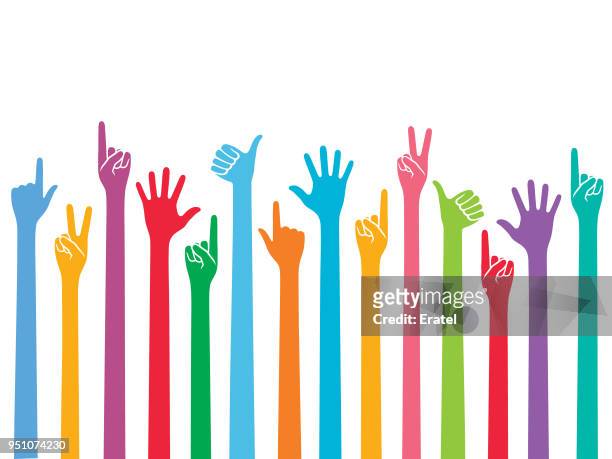 gesturing hands raised up - pointing stock illustrations